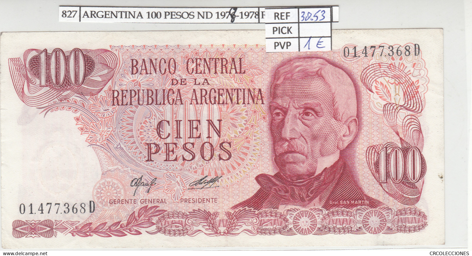 BILLETE ARGENTINA 100 PESOS 1978 P-302a.2  - Other - America