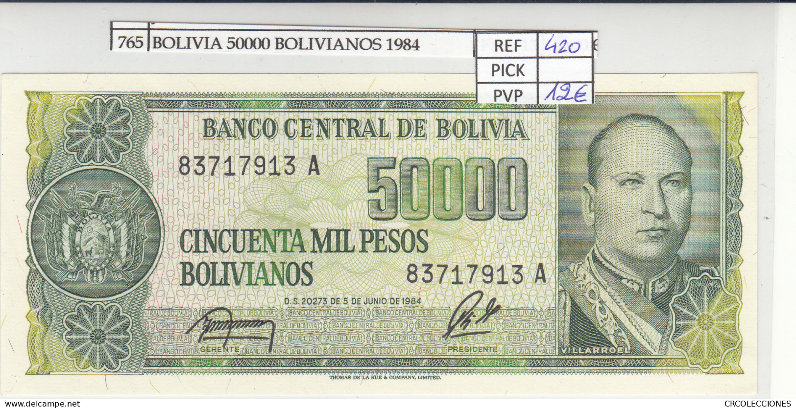 BILLETE BOLIVIA 50.000 PESOS BILLETE BOLIVIANOS 1984 P-170a.2 - Sonstige – Amerika