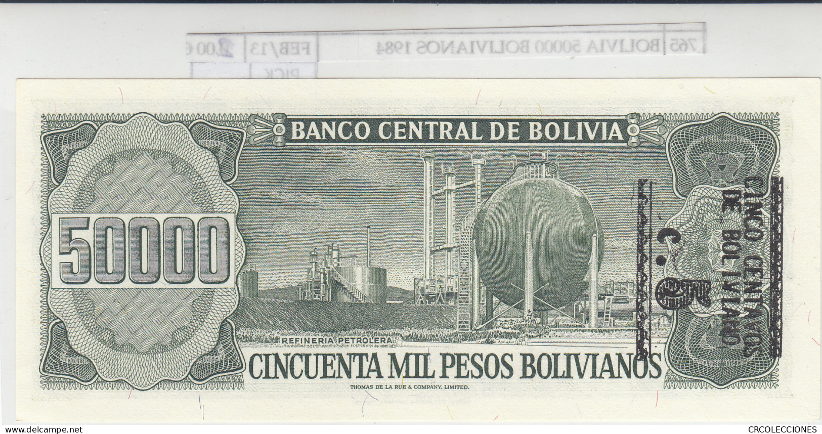 BILLETE BOLIVIA 50.000 PESOS BILLETE BOLIVIANOS 1984 P-170a.2 - Altri – America