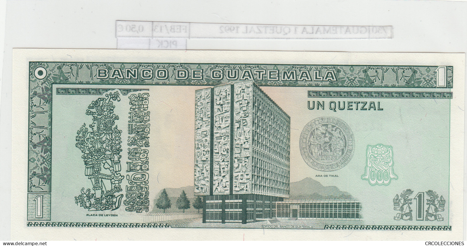 BILLETE GUATEMALA 1 QUETZAL 1992 P-73c - Sonstige – Amerika