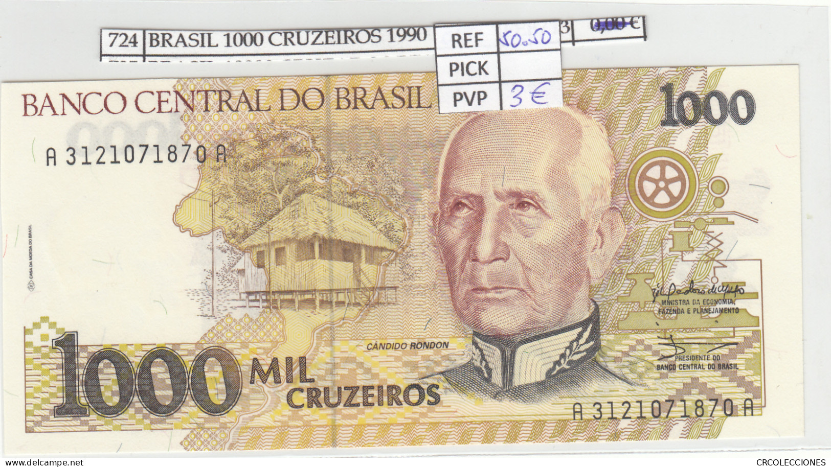 BILLETE BRASIL 1000 CRUZEIROS 1990 P-231a - Autres - Amérique