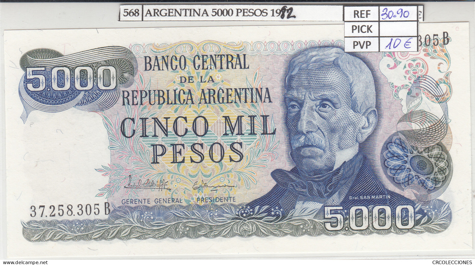 BILLETE ARGENTINA 5.000 PESOS 1982 P-305b.1 - Sonstige – Amerika