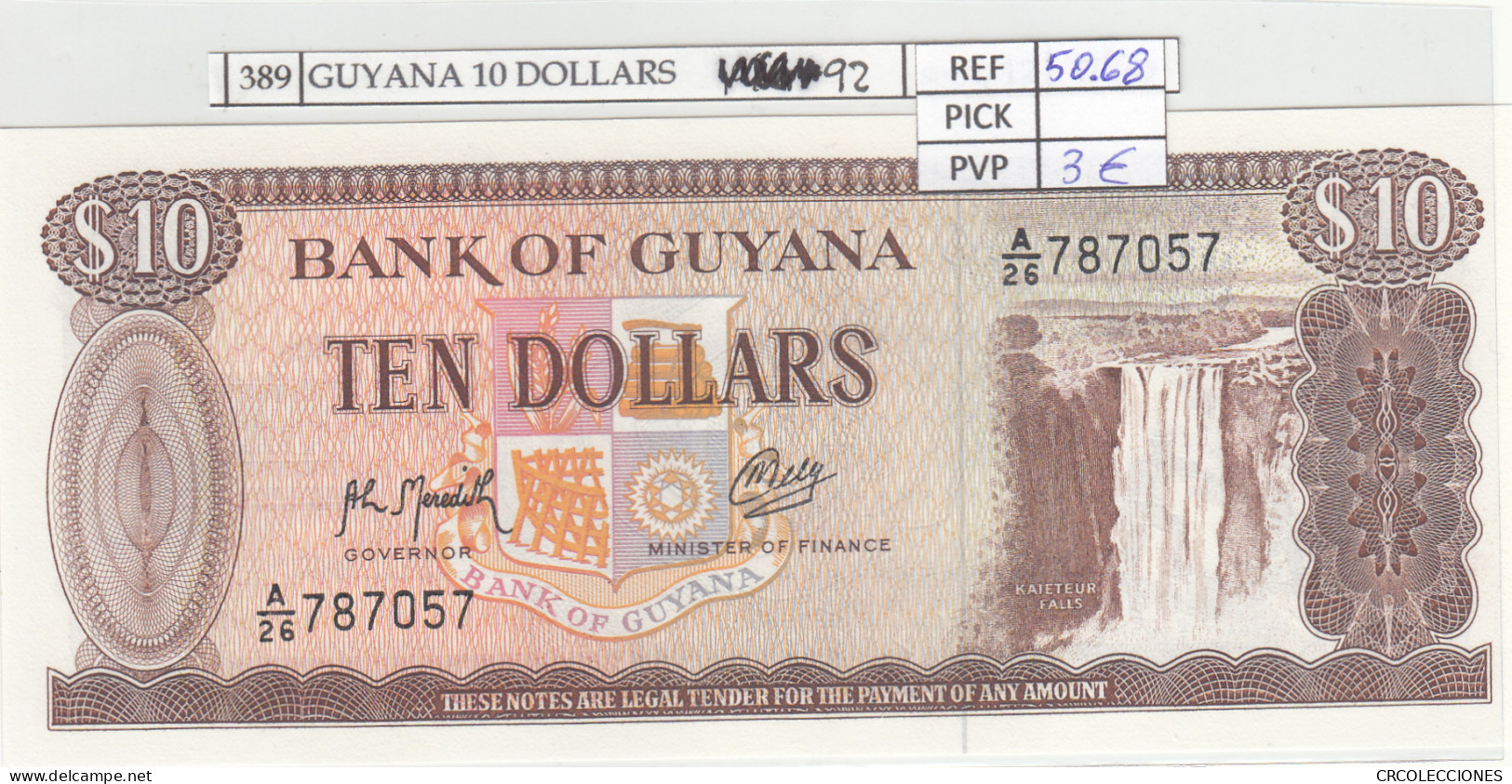 BILLETE GUYANA 10 DOLARES 1992 P-23f - Autres - Amérique