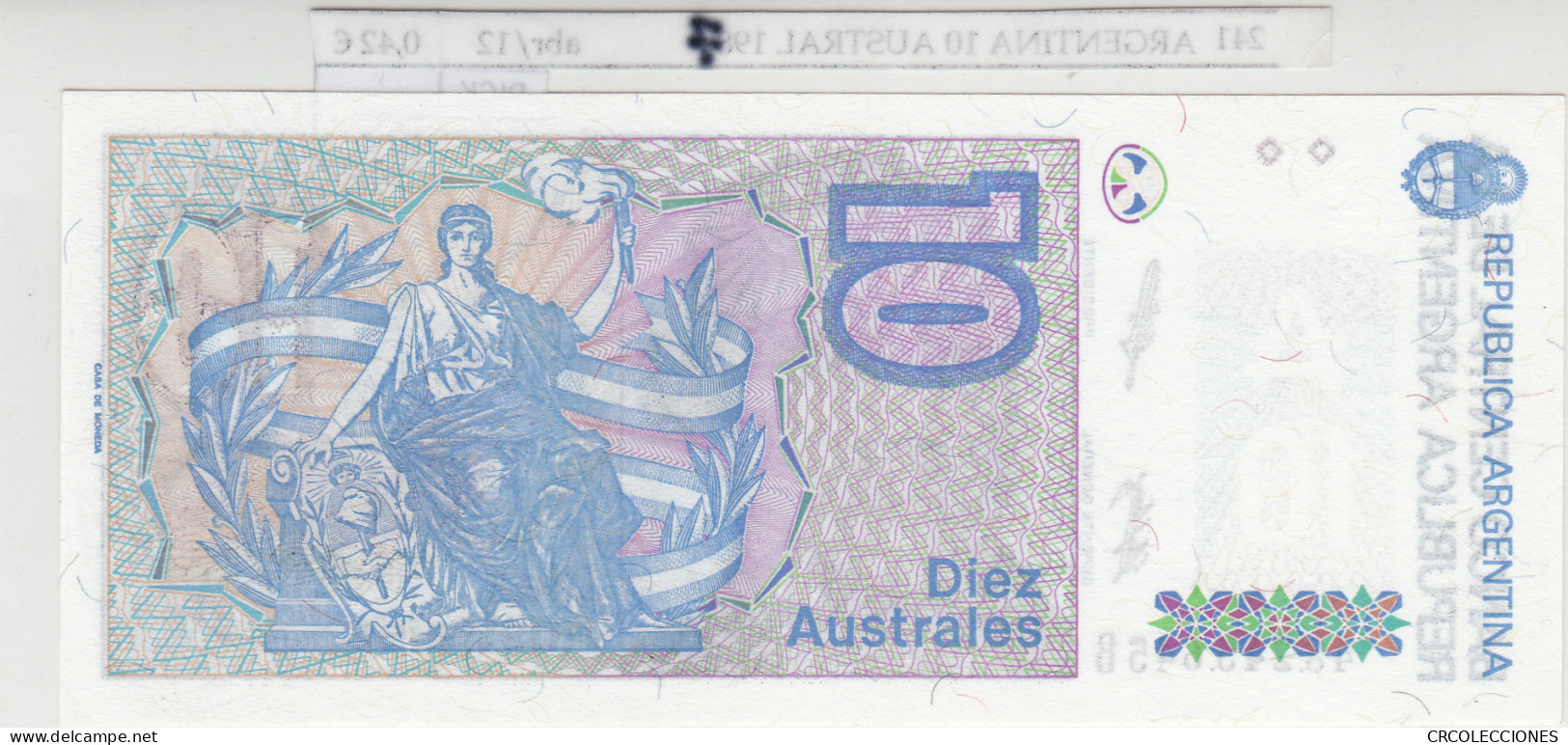 BILLETE ARGENTINA 10 AUSTRAL 1987 P-325b - Autres - Amérique