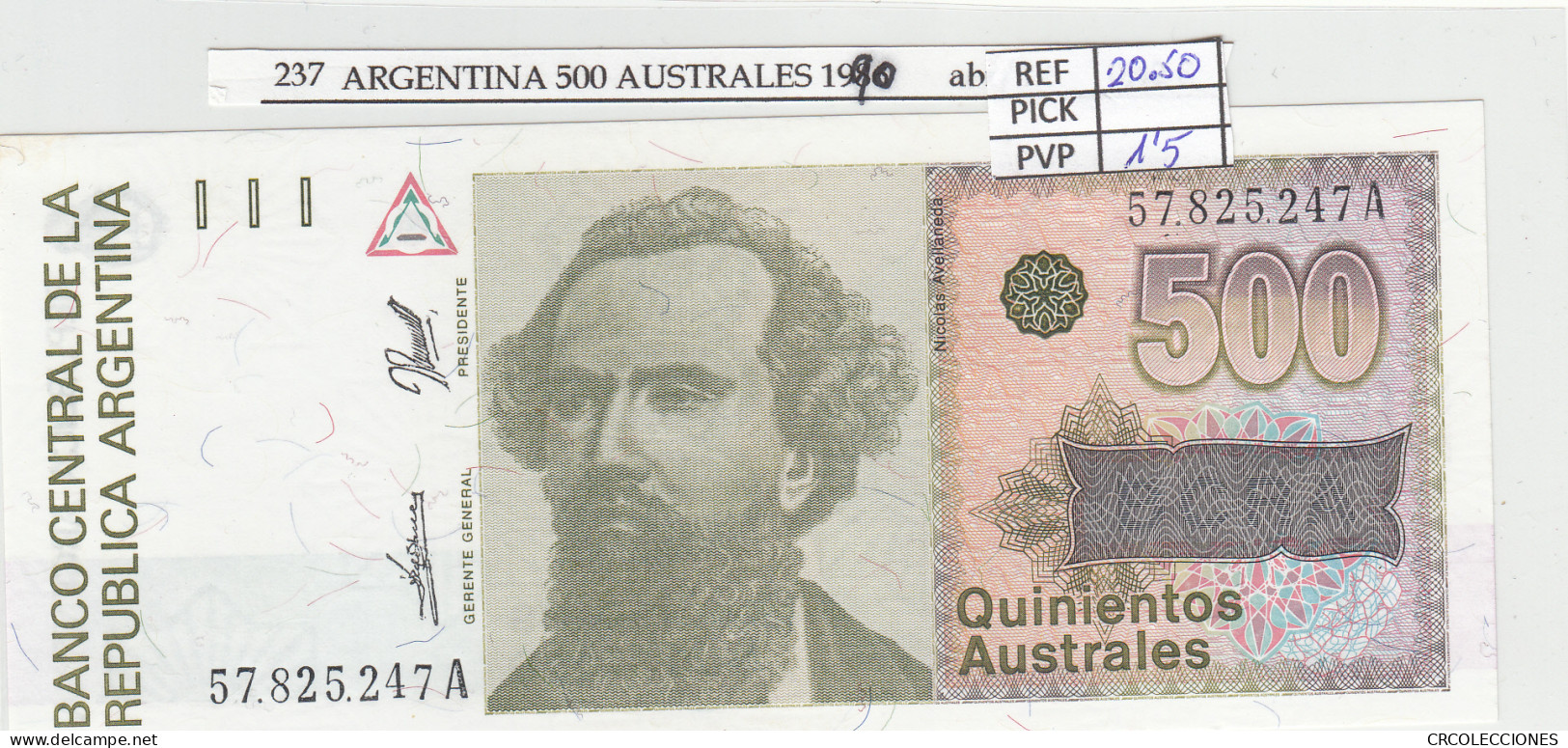 BILLETE ARGENTINA 500 AUSTRALES 1990 P-328b - Autres - Amérique