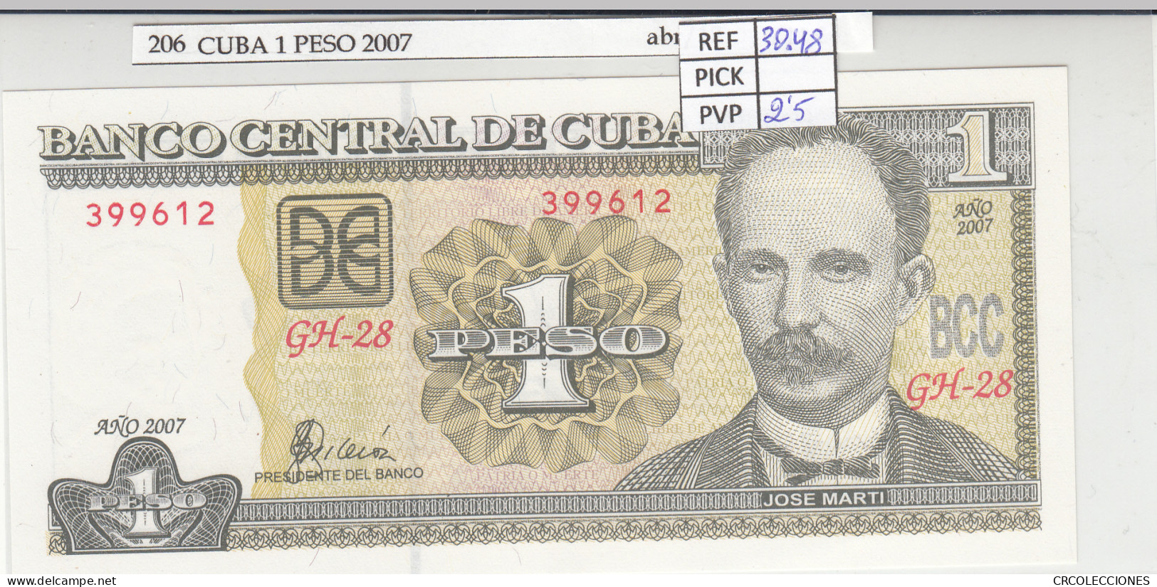 BILLETE CUBA 1 PESO 2007 P-128b - Other - America