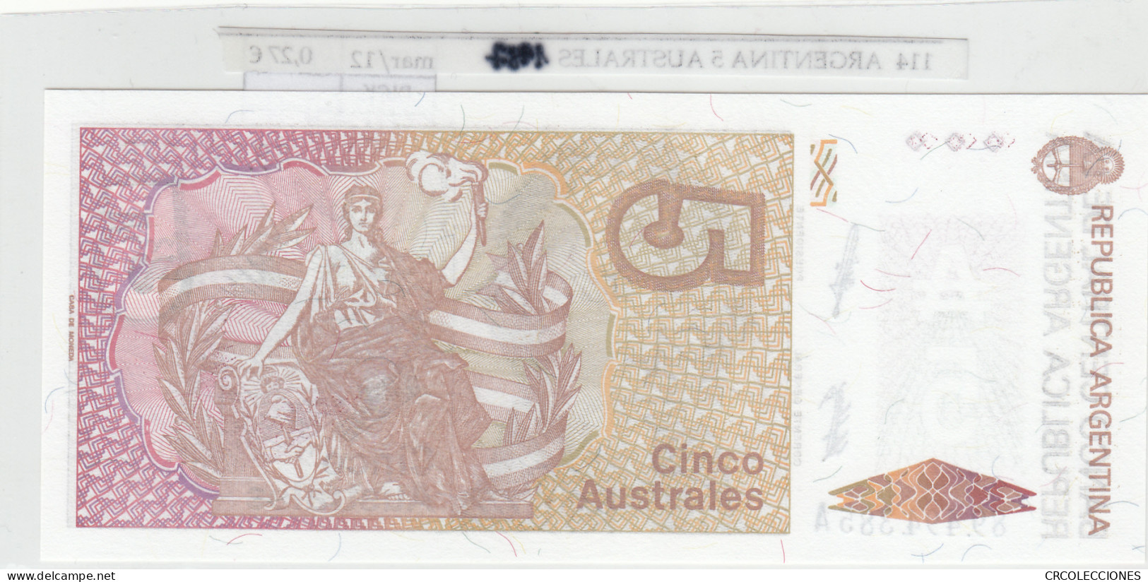 BILLETE ARGENTINA 5 AUSTRALES 1987 P-324b - Sonstige – Amerika