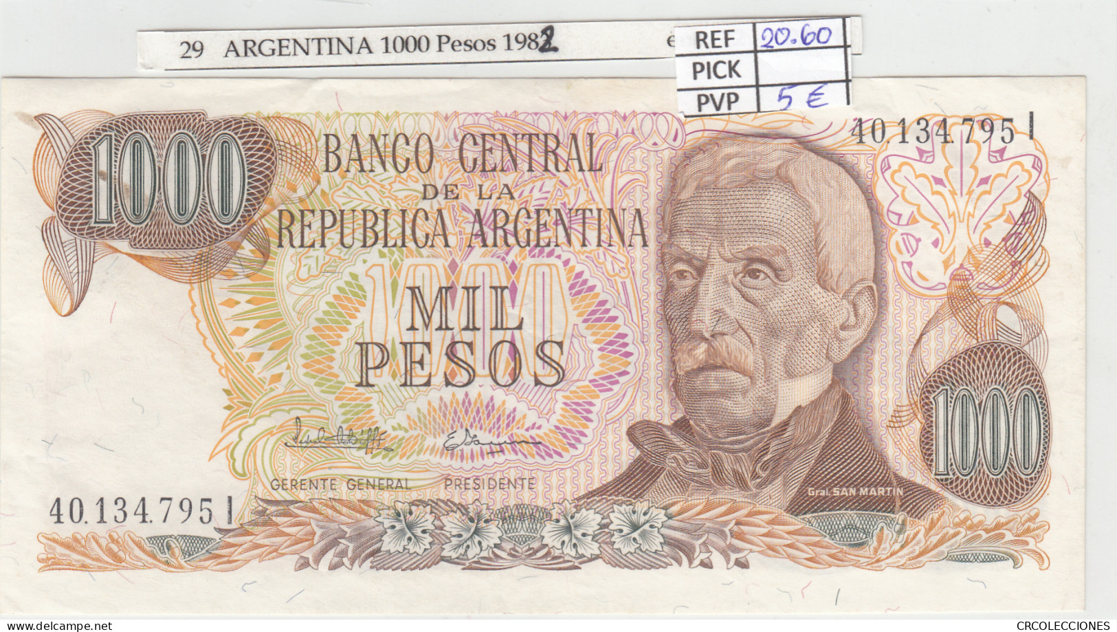 BILLETE ARGENTINA 1.000 PESOS 1982 P-304d.1 - Autres - Amérique