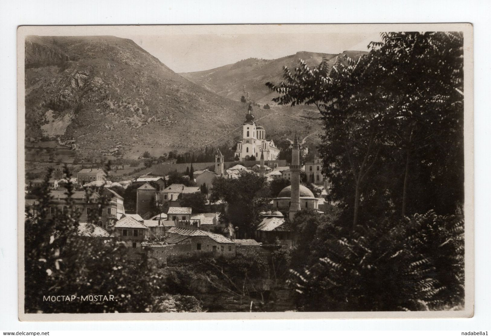 1946. YUGOSLAVIA,BOSNIA,MOSTAR,CHURCH AND MOSQUE,POSTCARD,USED TO PANCEVO - Yougoslavie