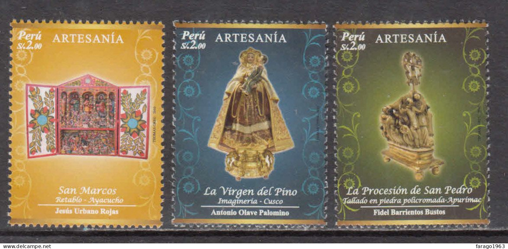 2010 Peru Folk Art  Complete Set Of 3 MNH - Peru