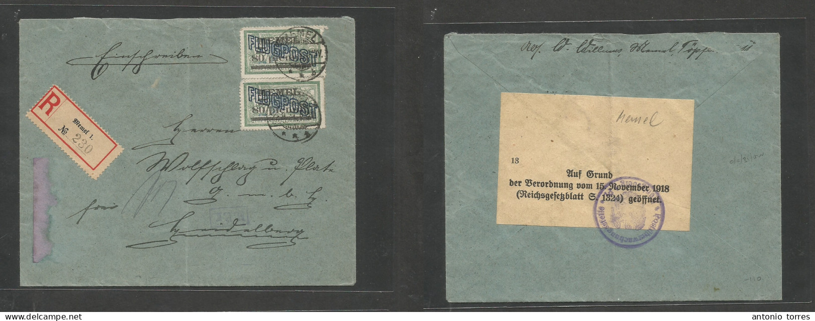 Memel. 1921 (22 Sept) GPO - Lynidalberg. Registered Multifkd Air FLUGPOST Issue, Ovptd 80 Pfc, Tied Cds + R-label. VF + - Sonstige & Ohne Zuordnung