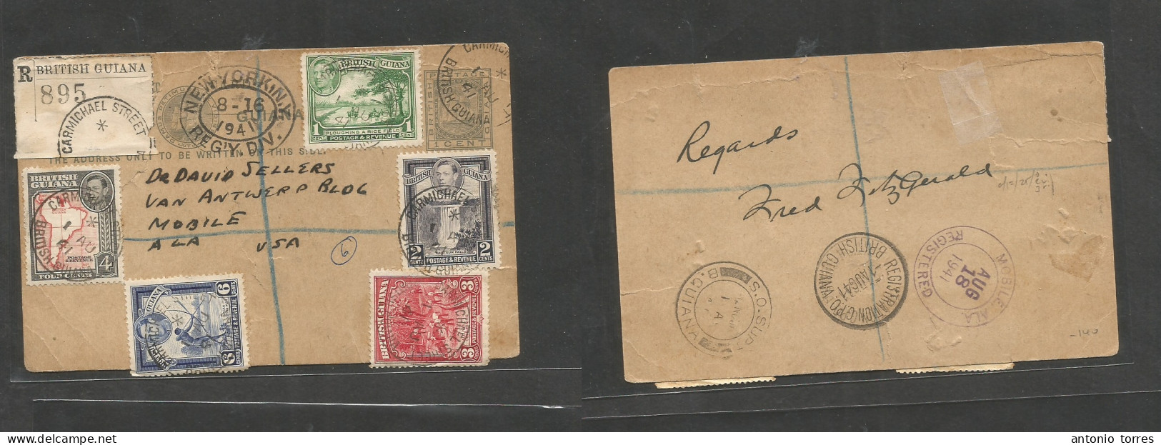 Bc - Br. Guiana. 1941 (1 Aug) GPO Carmichael St - USA, Mobile, Alabama (8 Aug) Via NYC (16 Aug) Reverse Transited. Regis - Other & Unclassified