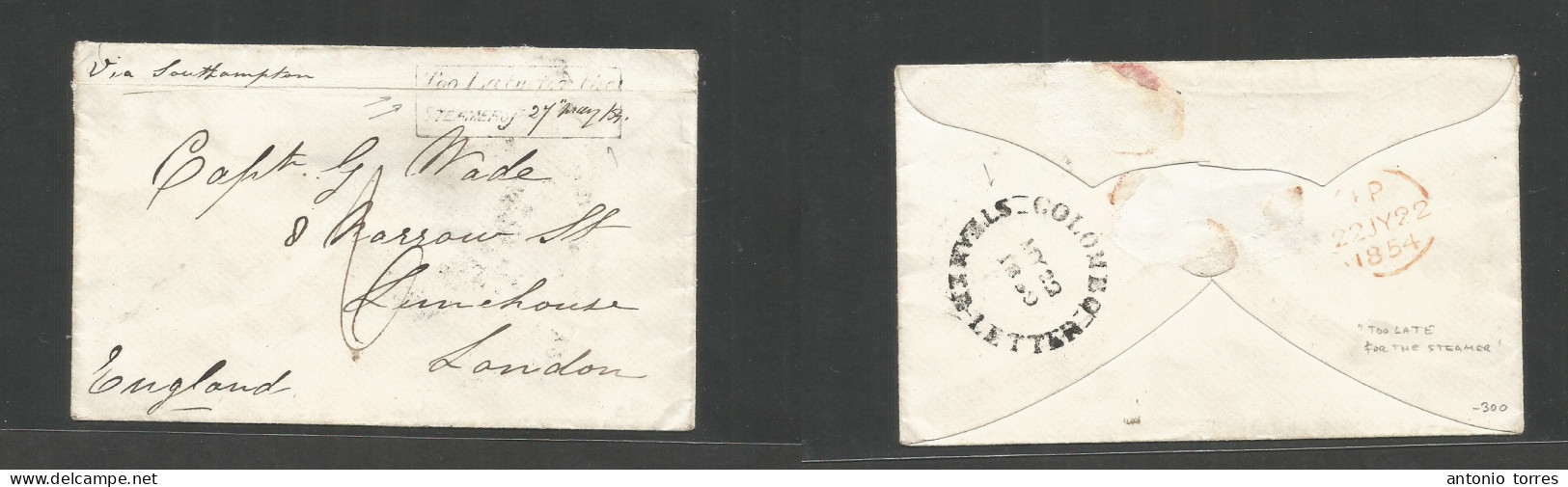 Bc - Ceylon. 1954 (22 May) Colombo - London, England (22 July) Stampless Envelope, Reverse Steamer Letter Cachet Boxed O - Andere & Zonder Classificatie