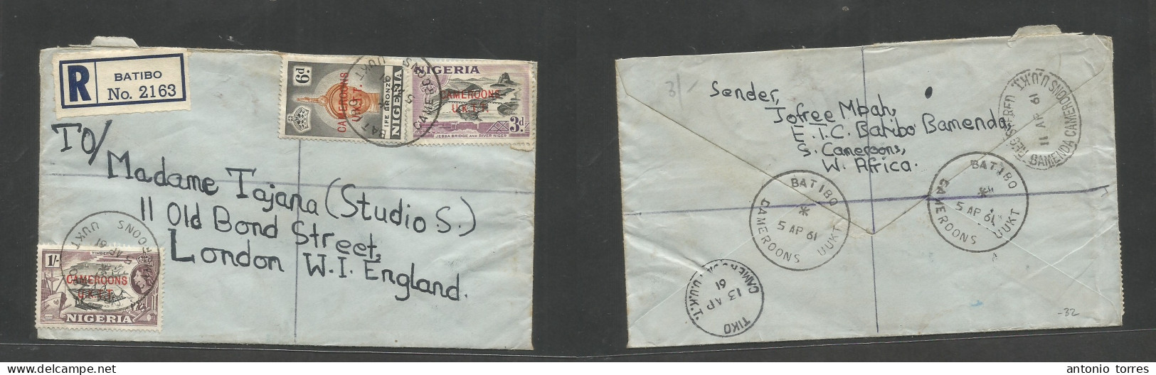 Bc - Nigeria. 1961 (5 Apr) Cameroun UKTT Ovpt. Batibo - London, England. Registered Multifkd Env, Tied Cds + R-label, Re - Sonstige & Ohne Zuordnung