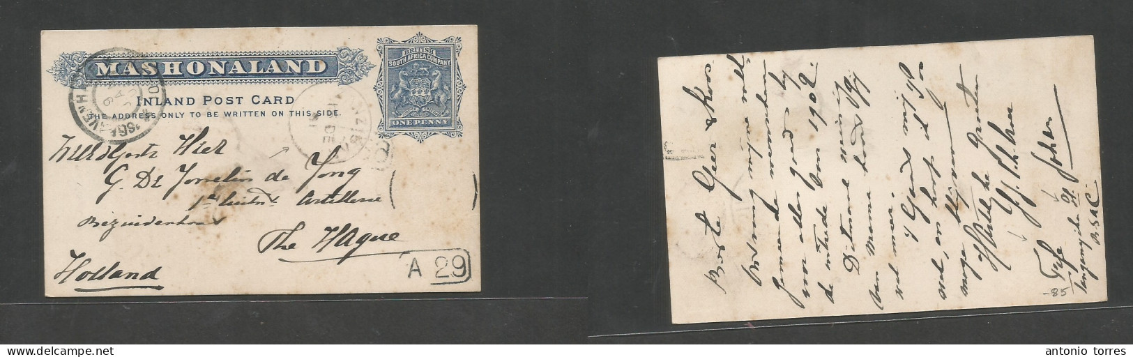 Bc - Rhodesia. 1901 (Dec) BSAC. Fife, Tanganika St - Netherlands, The Hagne (9 Jan 02) Via Zanzibar (15 Dec) 1d Blue Sta - Other & Unclassified