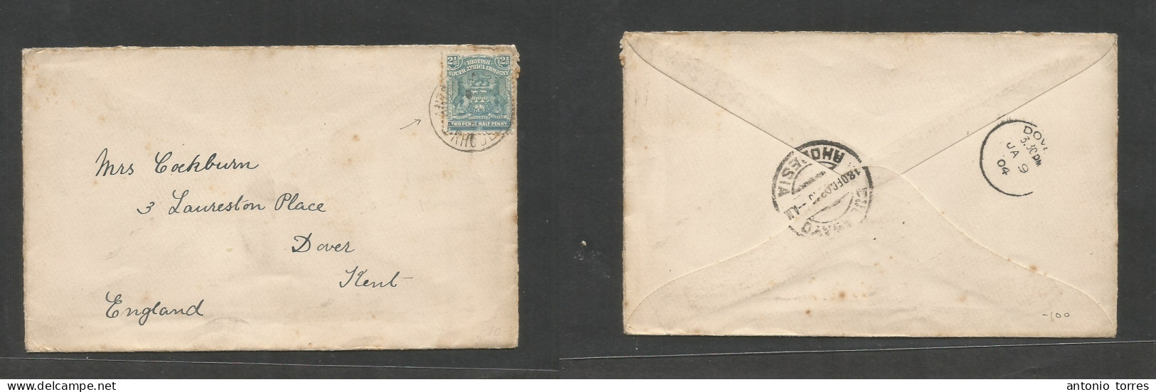 Bc - Rhodesia. 1903 (Dec) BSAC. Anter - England, Kent, Dover (9 Jan 04) Single 2 1/2d, Blue Fkd Env, Reverse Transited S - Other & Unclassified