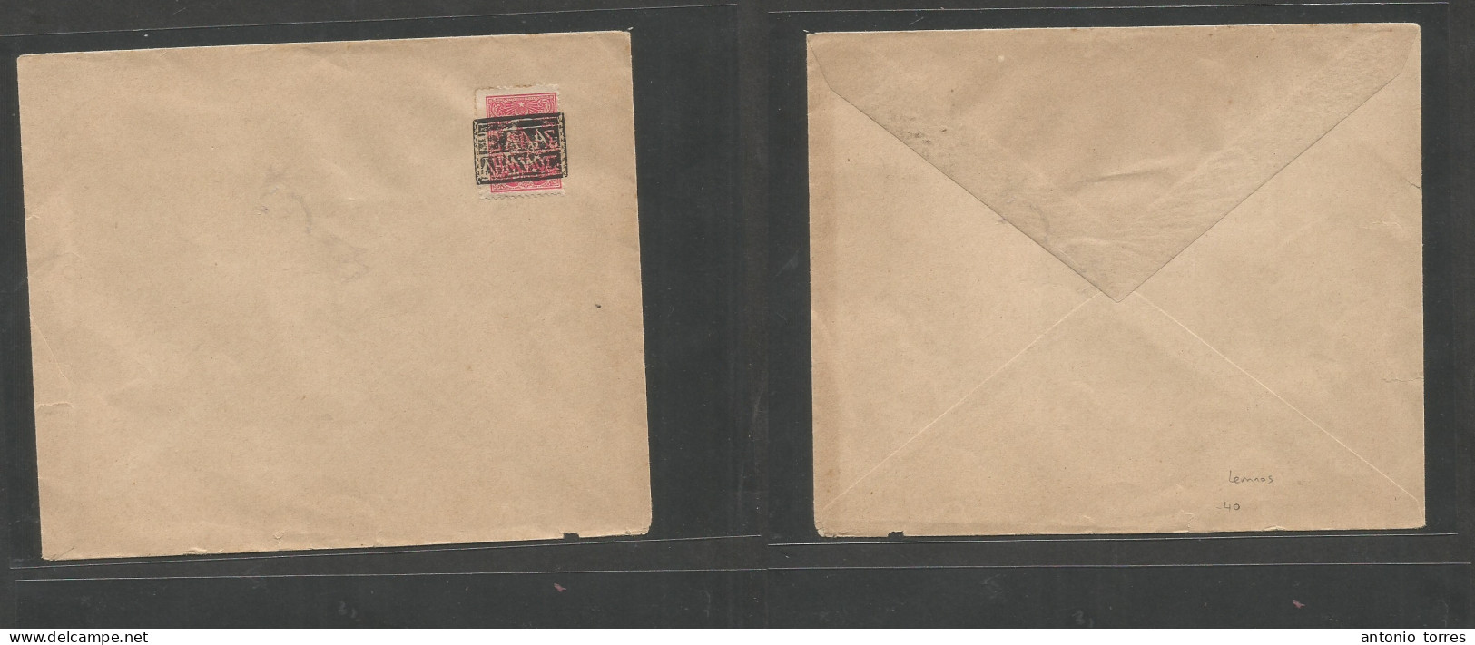 Greece. C. 1918-20. Greece Provisional. Lemnos Pre Over Printed / Franked Envelope, Former Through Stamp Value, Negative - Otros & Sin Clasificación