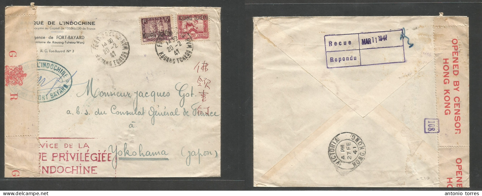 Indochina. 1941 (20 Febr) KOUANG - TCHEOU. Fort Bayard - Japan, Yokohama, Nippon. Multifkd Ovptd Issue Service Privilege - Autres - Asie