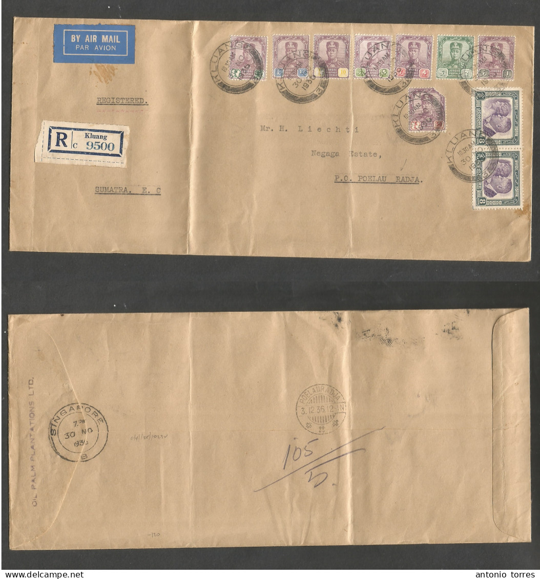 Malaysia. 1930 (30 Nov) Johore - Kluang - Negana Estate, Poetan Radja, Dutch Indes, Sumatra (3 Dec) Via Singapore (30 No - Malaysia (1964-...)