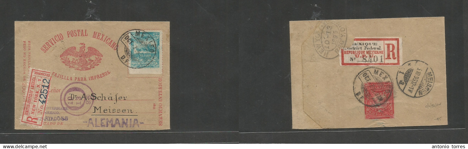 Mexico - Stationery. 1895 (Oct 7) DF - Germany, Meissen. 2c Red Complete Mulitas Issue Stat Wrapper + Adtl 15c On Regist - Mexiko