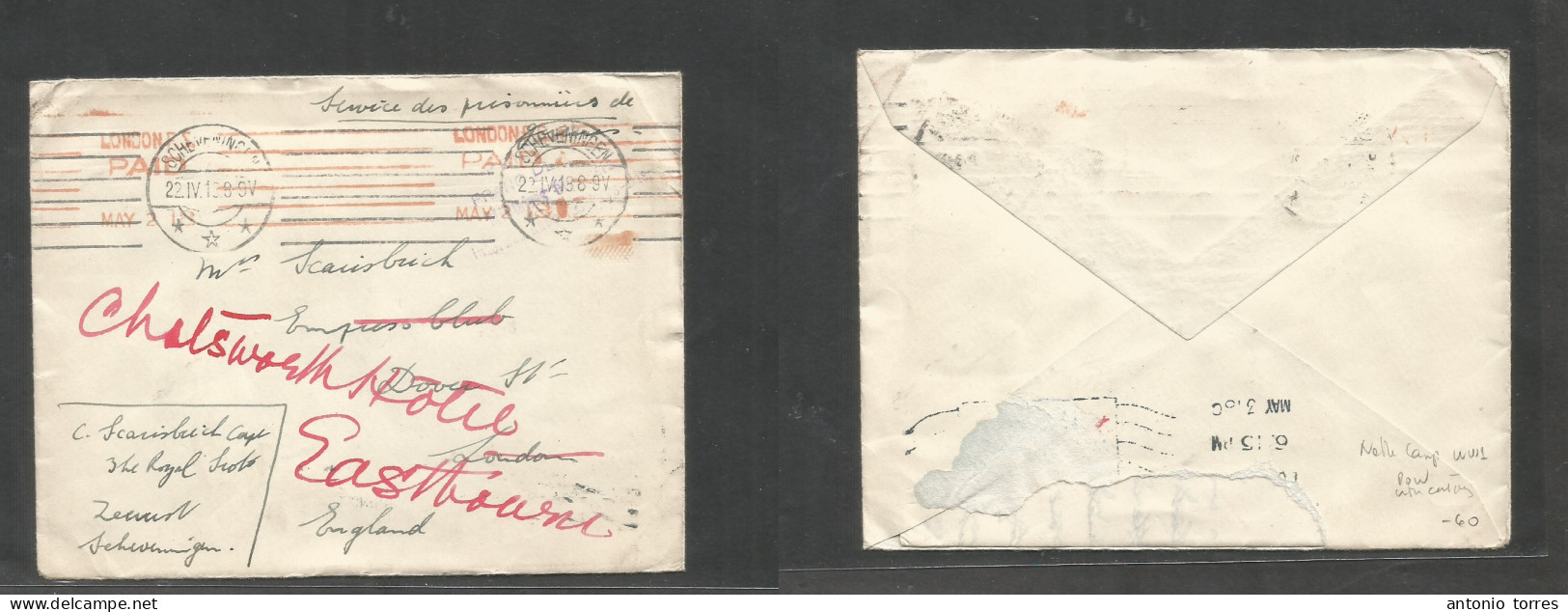 Netherlands. 1918 (22 Apr) WWI POW Mail. FM Scheveningen Camp - London, England (2 March) Fwded. Received And Marked Pai - Otros & Sin Clasificación