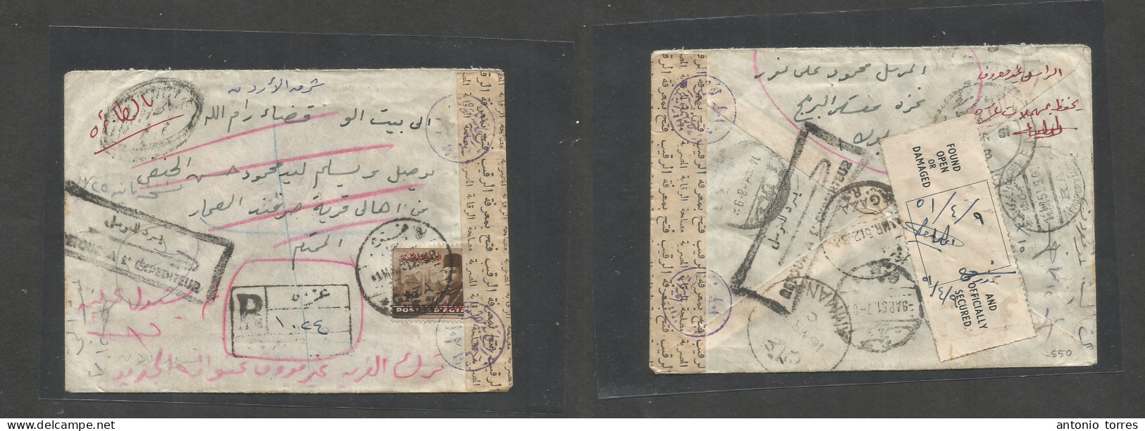 Palestine. 1951 (11 March) Gaza - Jerusalem. Registered Red Ovptd Issue Single Fkd Envelope, Triple Censored + British C - Palestina