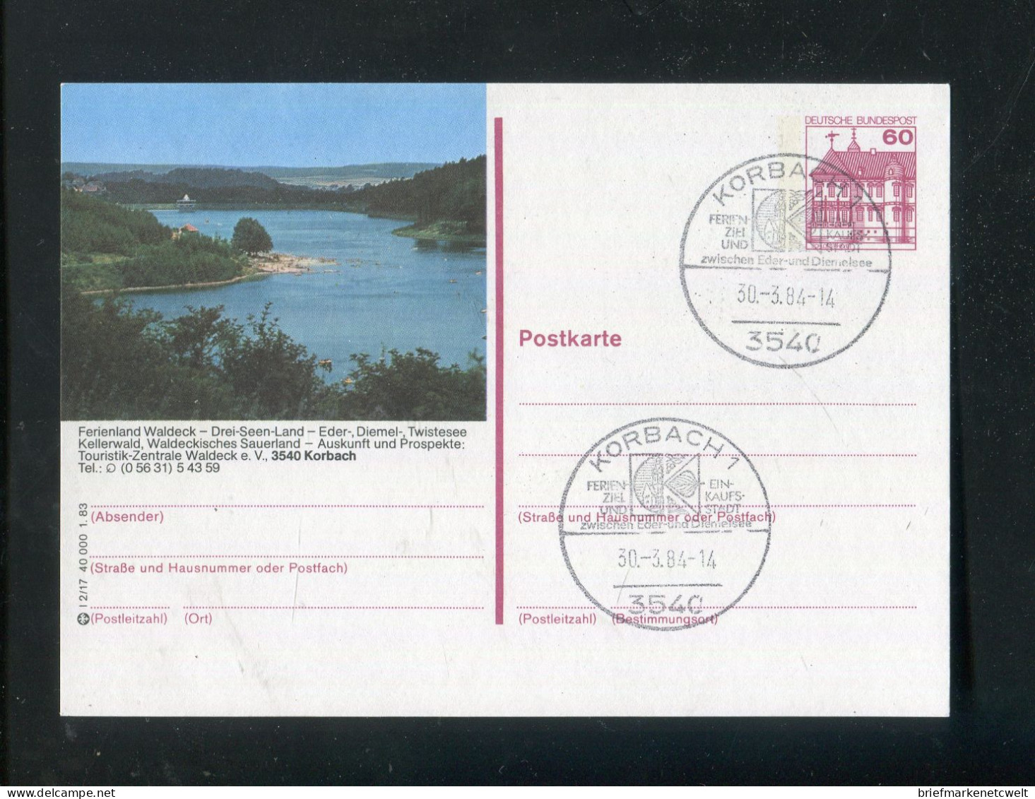 "BUNDESREPUBLIK DEUTSCHLAND" 1983, Bildpostkarte Mit Bildgleichem Stempel Ex "KORBACH" (B1054) - Illustrated Postcards - Used