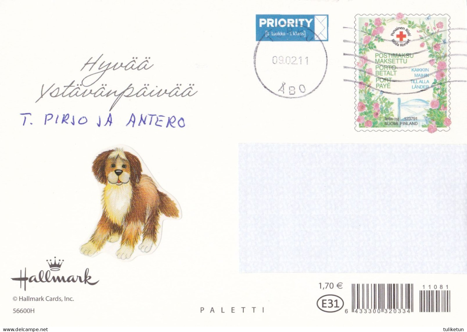 Cat - Kitten & Dog Puppy Sleeping - Red Cross 2011 - Postal Stationery - Suomi Finland - Postage Paid - Postal Stationery