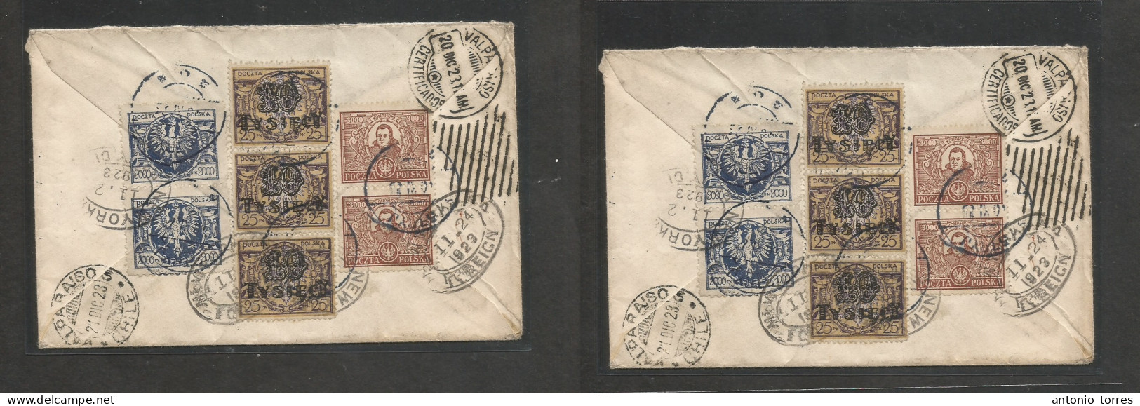 Poland. 1923 (16 Nov) High Inflation Period, Stryj - Chile, Valparaiso (21 Dec) South America Via NY. Reverse Registered - Sonstige & Ohne Zuordnung