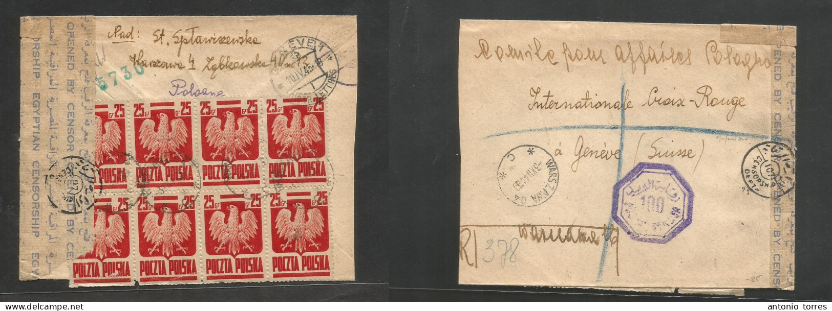 Poland. 1944 (3 Dec) Warsaw - Switzerland, Geneva (10 March 45) Red Cross. Multifkd Registered Reverse Envelope, Censore - Other & Unclassified