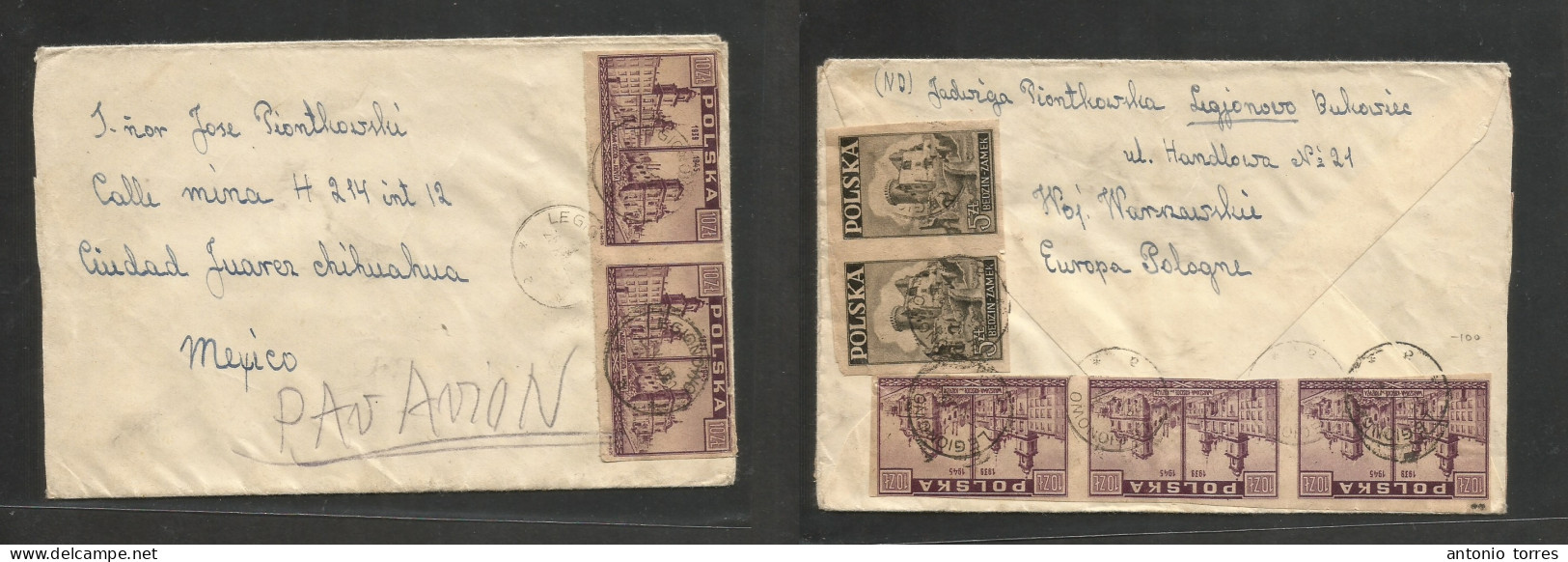 Poland. 1946 (25 Oct) Legjonovo - Mexico, Chihuahua. Multifkd Front + Reverse Envelope To Most Unusual Destination, Tied - Autres & Non Classés