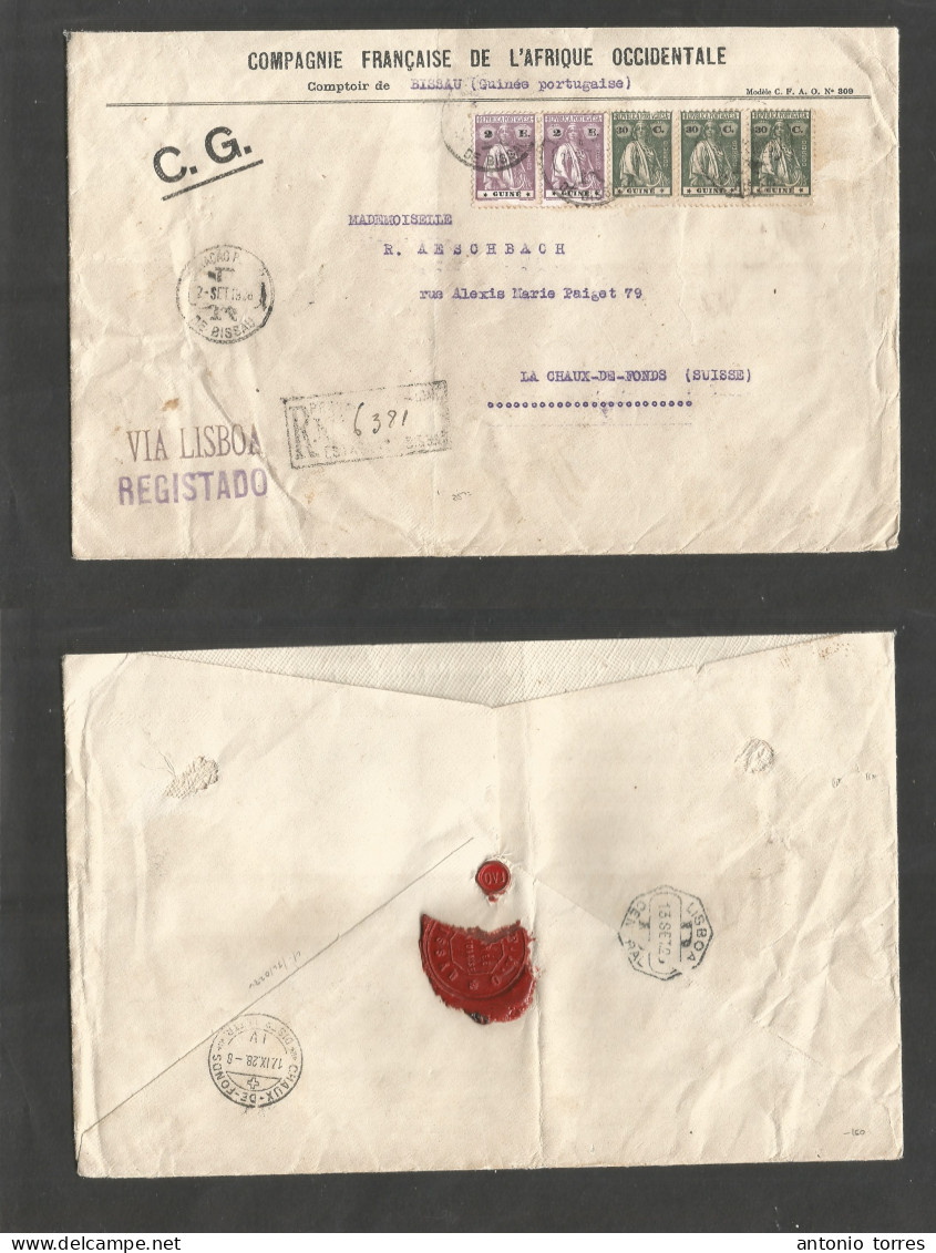 Portugal-Guinea. 1928 (9 Sept) Bissau - Switzerland, Chaux De Fonds (17 Sept) Via Lisbon. Registered Incl Ceres Issue Mu - Andere & Zonder Classificatie