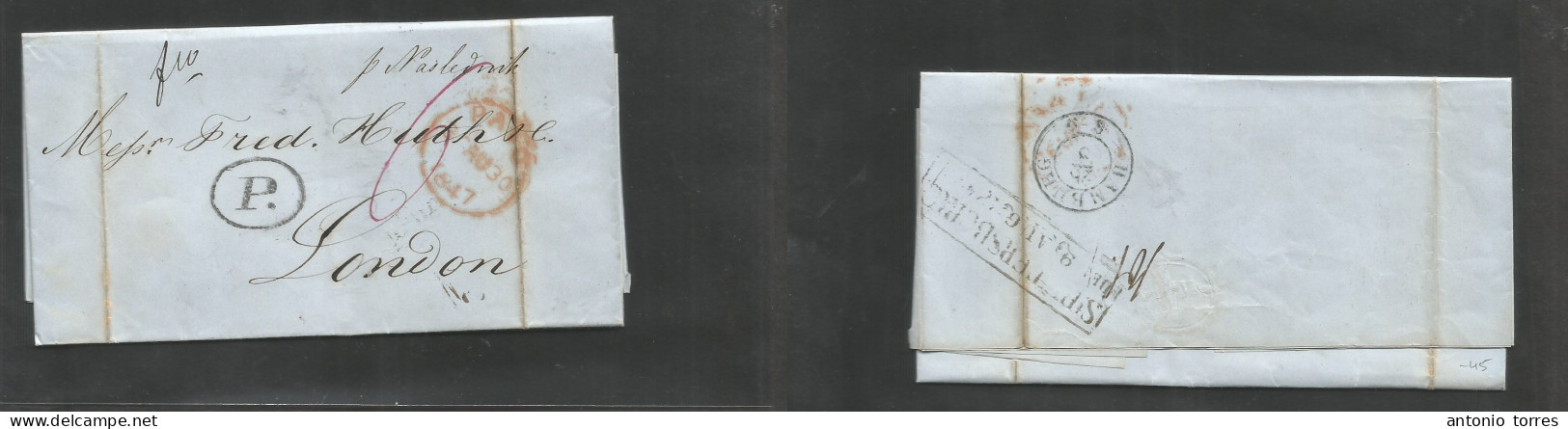 Russia. 1847 (9/21 Aug) St. Petersburg - London, UK (30 Aug) EL With Text, Reverse Depart Town Date + Via Hamburg "Per N - Otros & Sin Clasificación