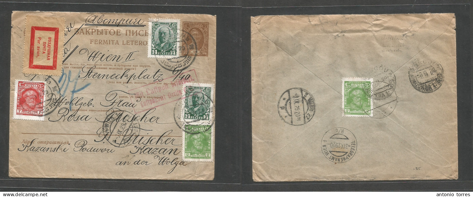 Russia. 1929 (30 Aug) Kazan, Volga - Austria, Wien (3 Sept) Registered Private Print Multifkd Front And Reverse. 10 Kop - Andere & Zonder Classificatie