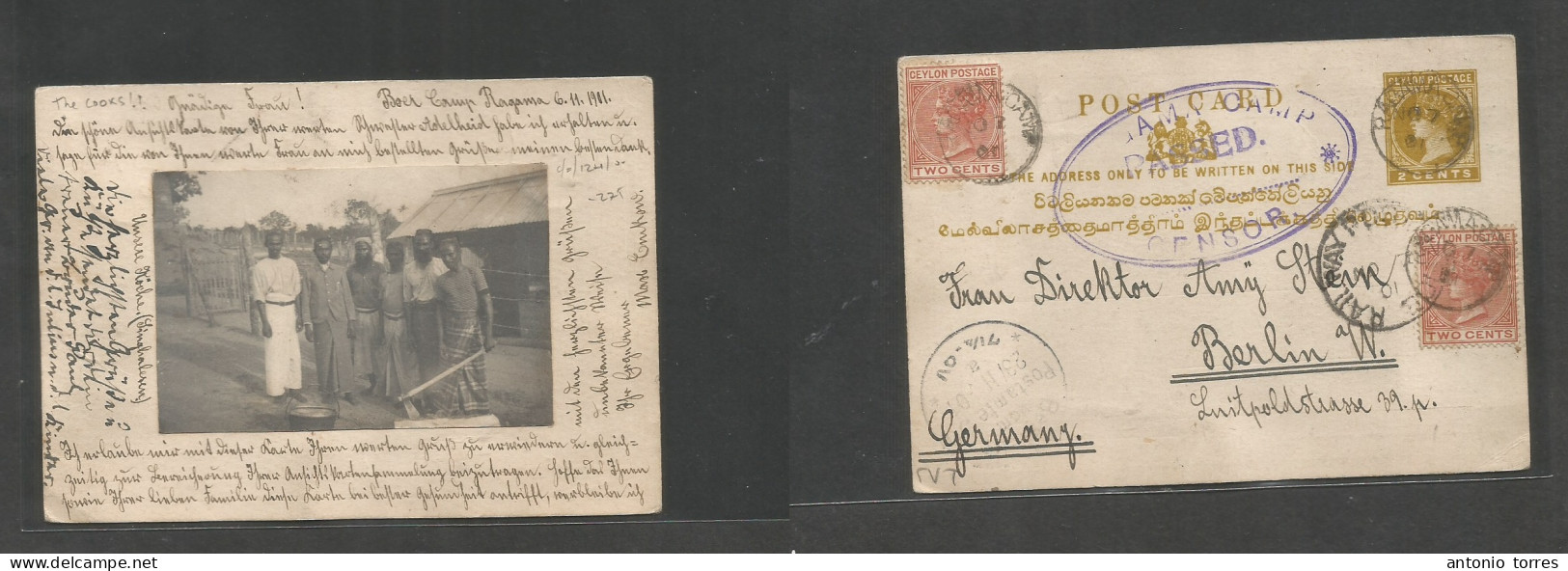 South Africa. 1901 (6 Nov) Ceylon, Ragama - Hungary, Berlin (28 Nov). Boer Prison Camp. Registered 2c QV Stat Card + 2 A - Autres & Non Classés