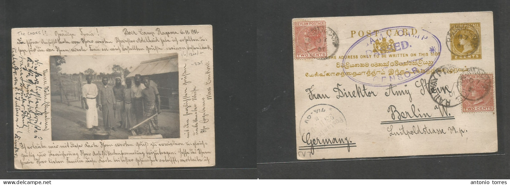 South Africa. 1901 (6 Nov) Ceylon, Ragama - Hungary, Berlin (28 Nov). Boer Prison Camp. Registered 2c QV Stat Card + 2 A - Sonstige & Ohne Zuordnung