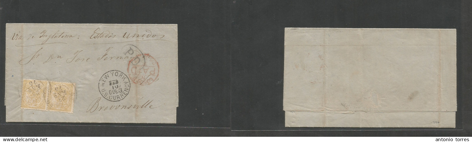 E- I Republica. 1875 (23 Ene) 149 (2) Barcelona - USA, Brownsville, Tejas. Carta Con Texto Completa, Franqueo Pareja 50c - Autres & Non Classés