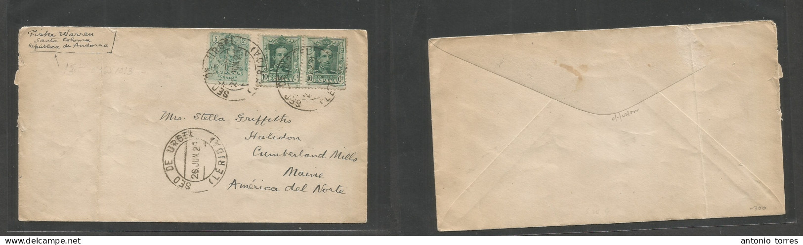 Andorra. 1926 (26 Junio) Previo Apertura Oficina Postal Española. Santa Coloma, Republica Andorra - USA, Maine, Halidon. - Otros & Sin Clasificación