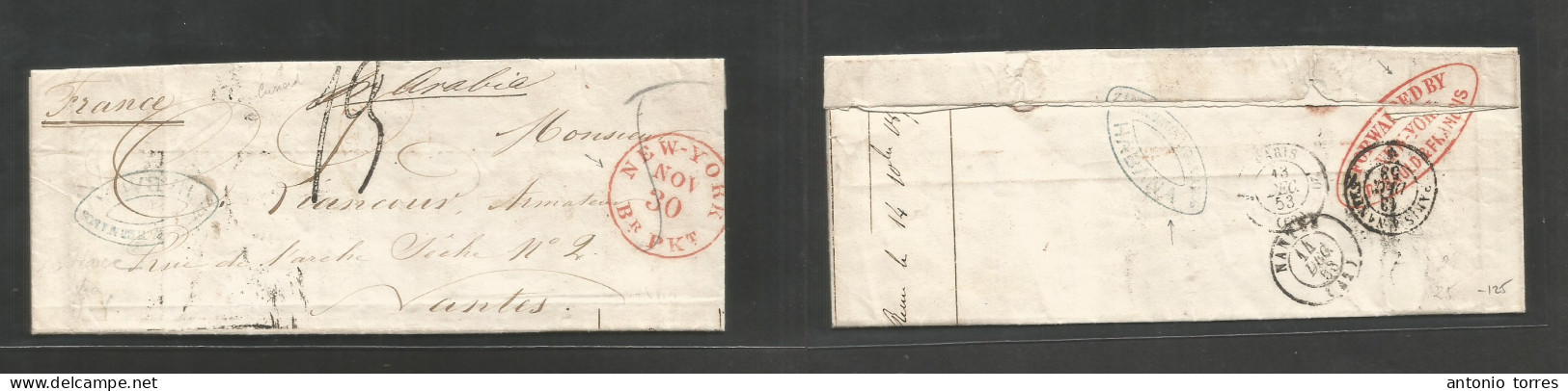 Cuba. 1853 (18 Nov) Havana - France, Nantes (14 Dec) With Text With Doble Forwarding Agent Reverse "Zamorig Hermanos, Ha - Autres & Non Classés