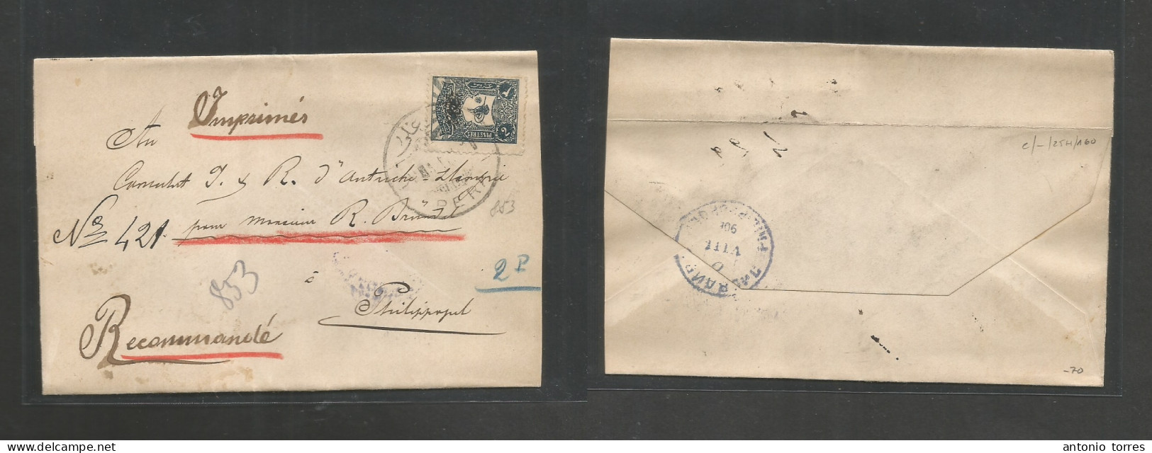 Turkey. 1908. Pera - Philippopel (10 Aug) Registered Pm Rate Single 2pi Blue Tied Cds Complete Wrapper. Arrival Cds Reve - Otros & Sin Clasificación