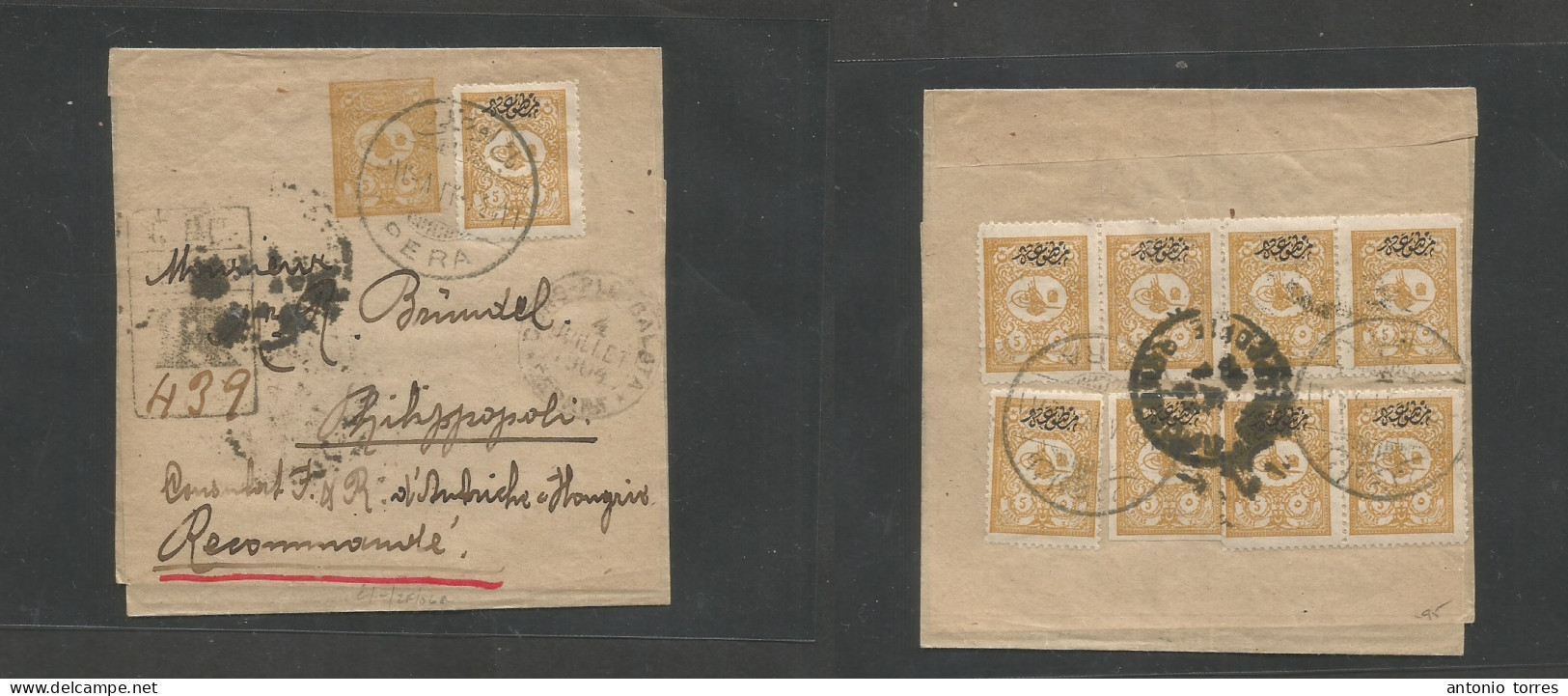 Turkey. 1908 (4 July) Pera - Andrinople. Registered Multifkd Front And Reverse 5 Para Bister Complete Stationery Wrapper - Other & Unclassified
