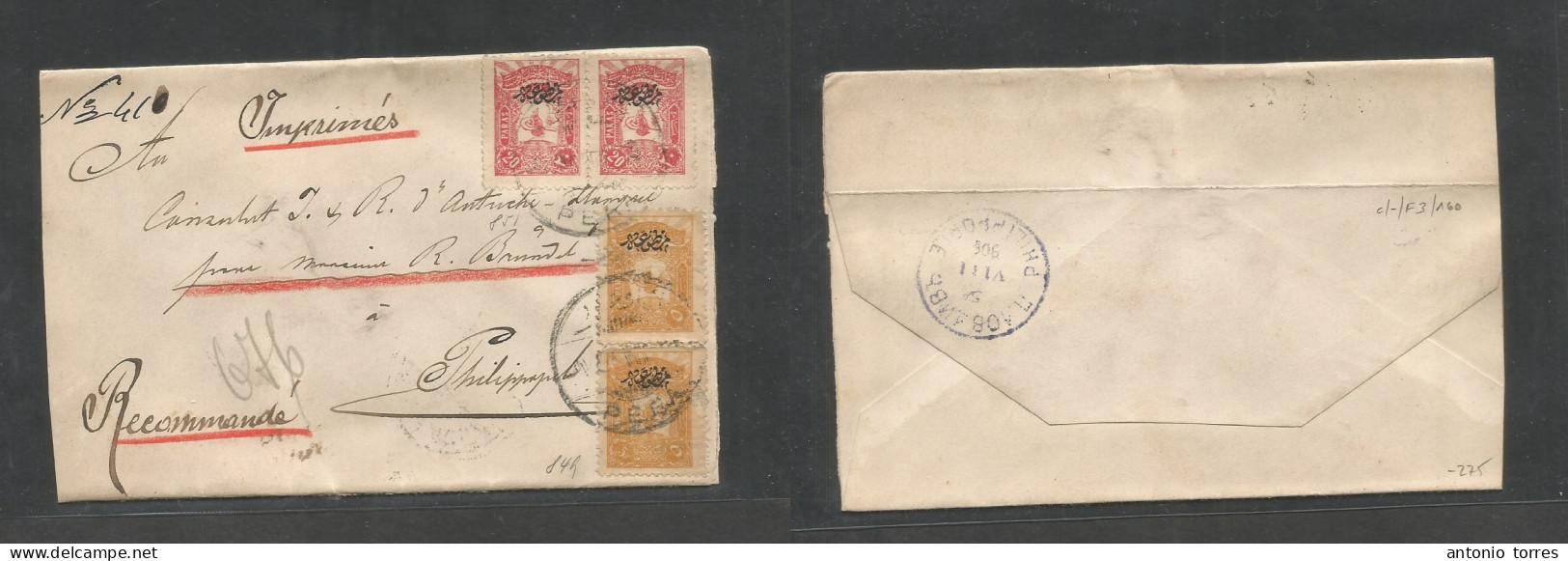 Turkey. 1908 (Aug) Pera - Philippopel (5 Aug) Registered Multifkd Ovptd Issue Complete Wrapper. Arrival Cds + Mns R-cach - Sonstige & Ohne Zuordnung