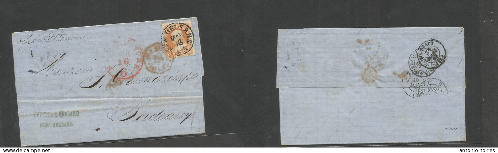 Usa. 1867 (13 March) New Orleans - France, Bordeaux (31 March) E Fkd 30c Orange Franklyn On The Rose Depart Cds Via NY ( - Other & Unclassified