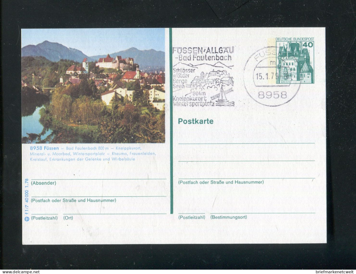 "BUNDESREPUBLIK DEUTSCHLAND" 1978, Bildpostkarte Mit Bildgleichem Stempel "FUESSEN" (B1056) - Geïllustreerde Postkaarten - Gebruikt