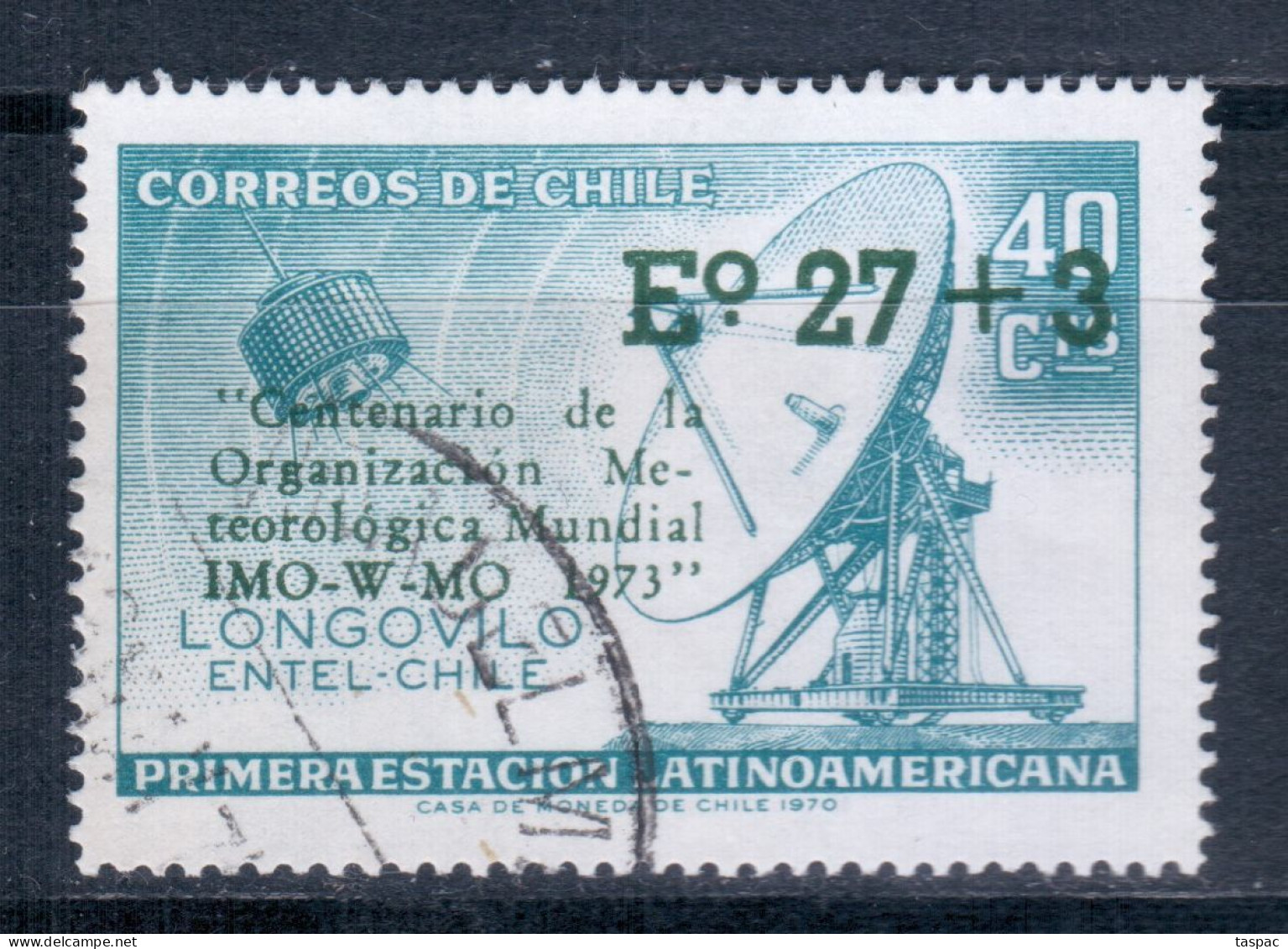 Chile 1974 Mi# 795 Used - Overprinted - 100th Anniv. Of International Meteorological Organization / Space - Amérique Du Sud