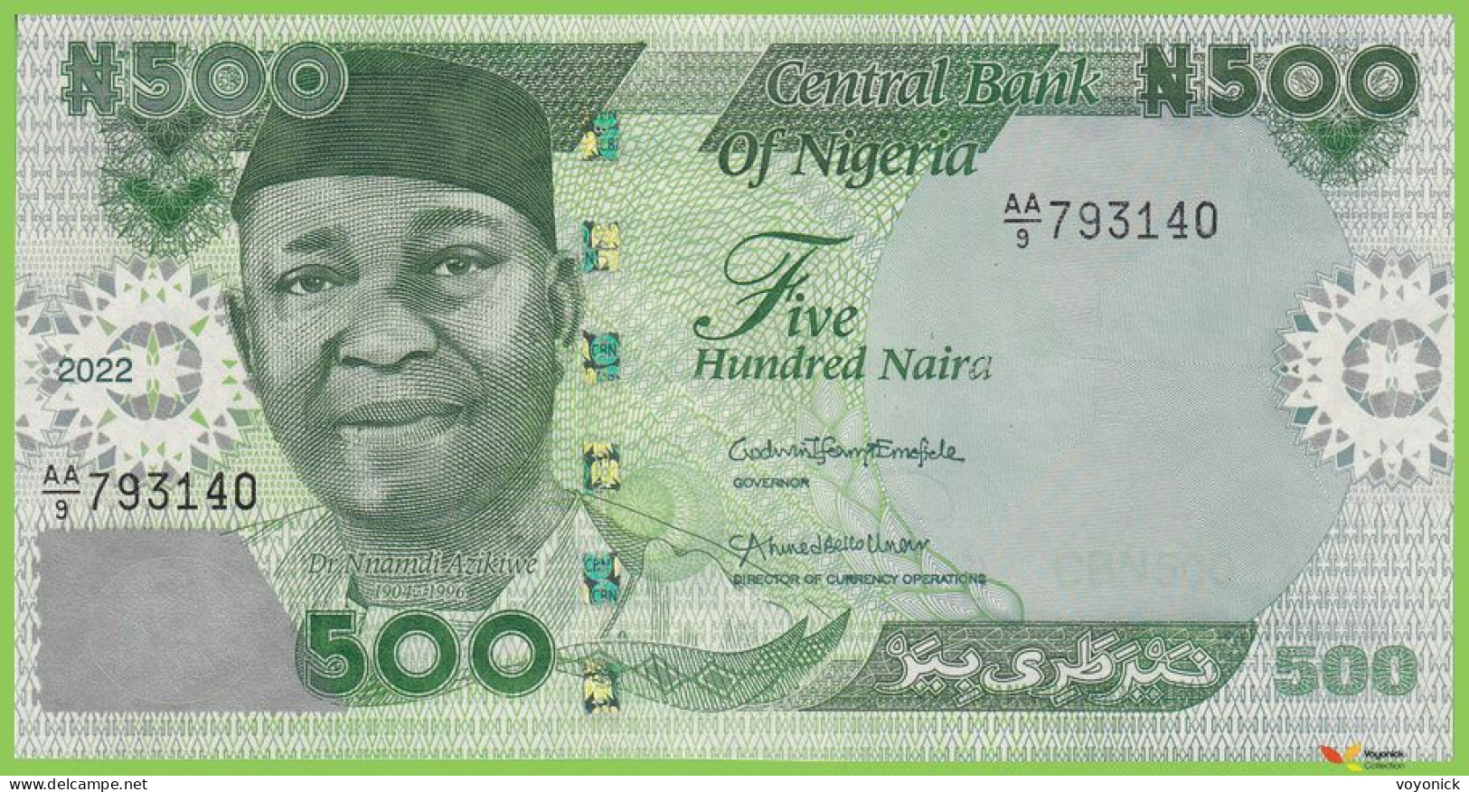 Voyo NIGERIA 500 Naira 2022 P48 B245a AA/9 UNC - Nigeria