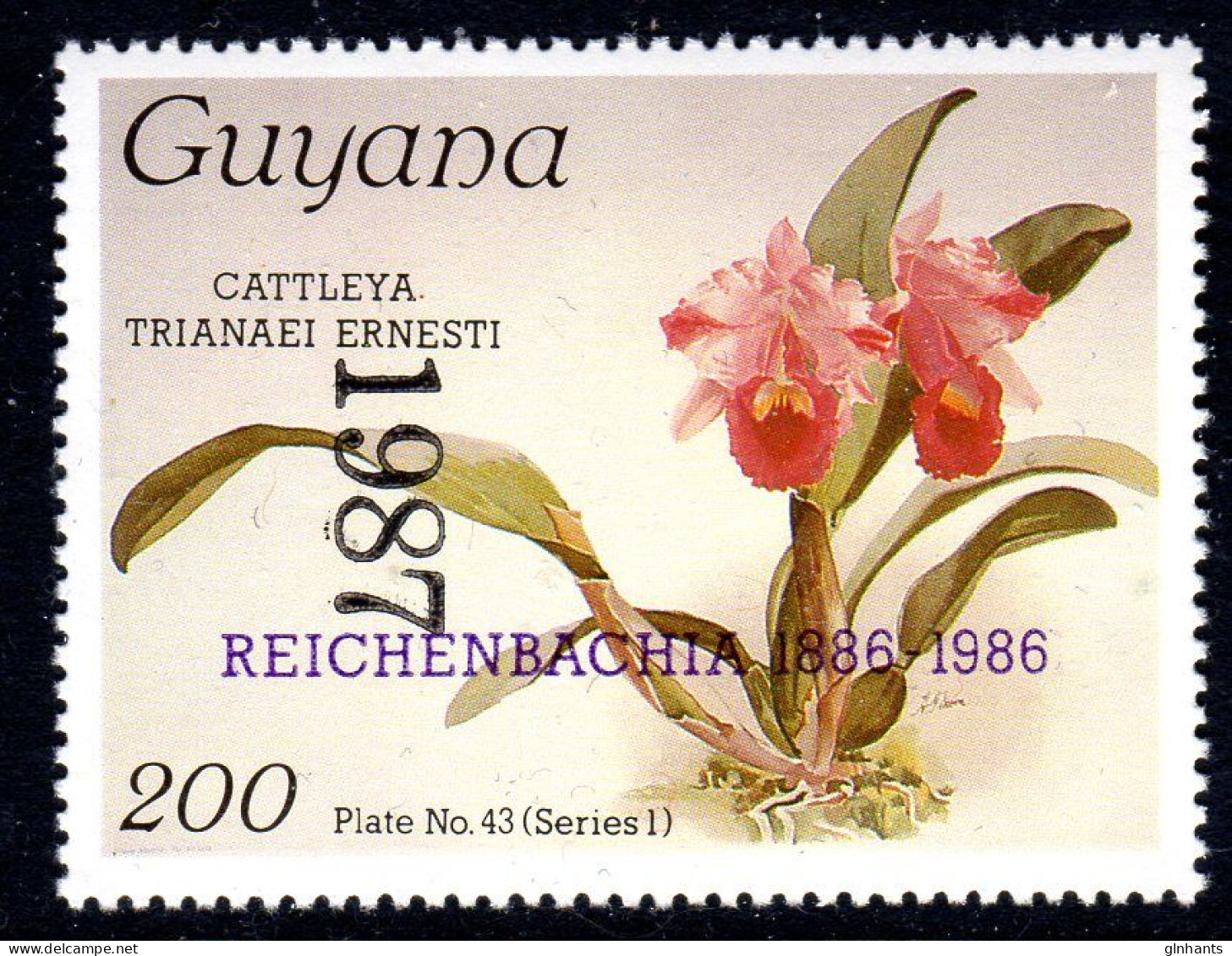 GUYANA - 1987 REICHENBACHIA CENTENARY ORCHIDS YEAR OVERPRINT PLATE 42 SERIES 1 FINE MNH ** SG 2125 - Guyana (1966-...)