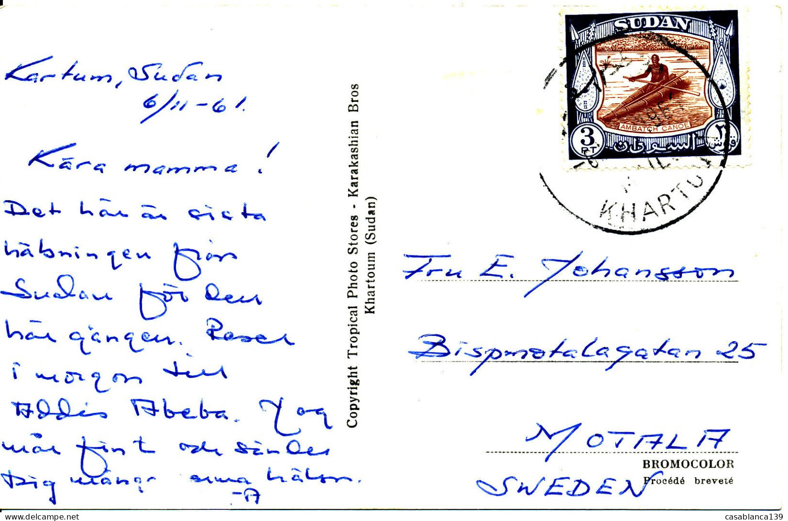 Sudan, PC 6.11.1961 From Khartum To Sweden (in Transit For Addis Abeba), In Swedish, Very Beautiful, Air Mail Label!! - Soudan (1954-...)