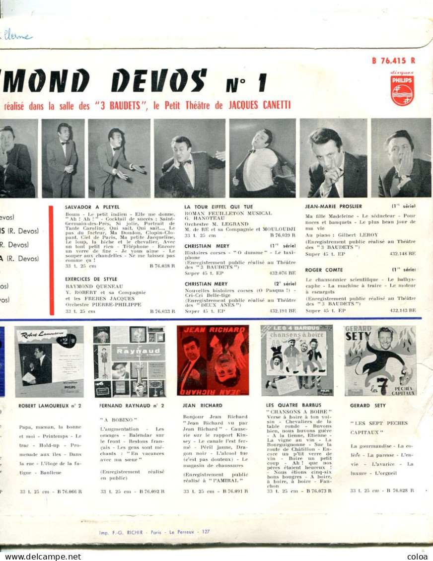 33 Tours Raymond DEVOS  Aux 3 Baudets Philips N°1 - Comiques, Cabaret