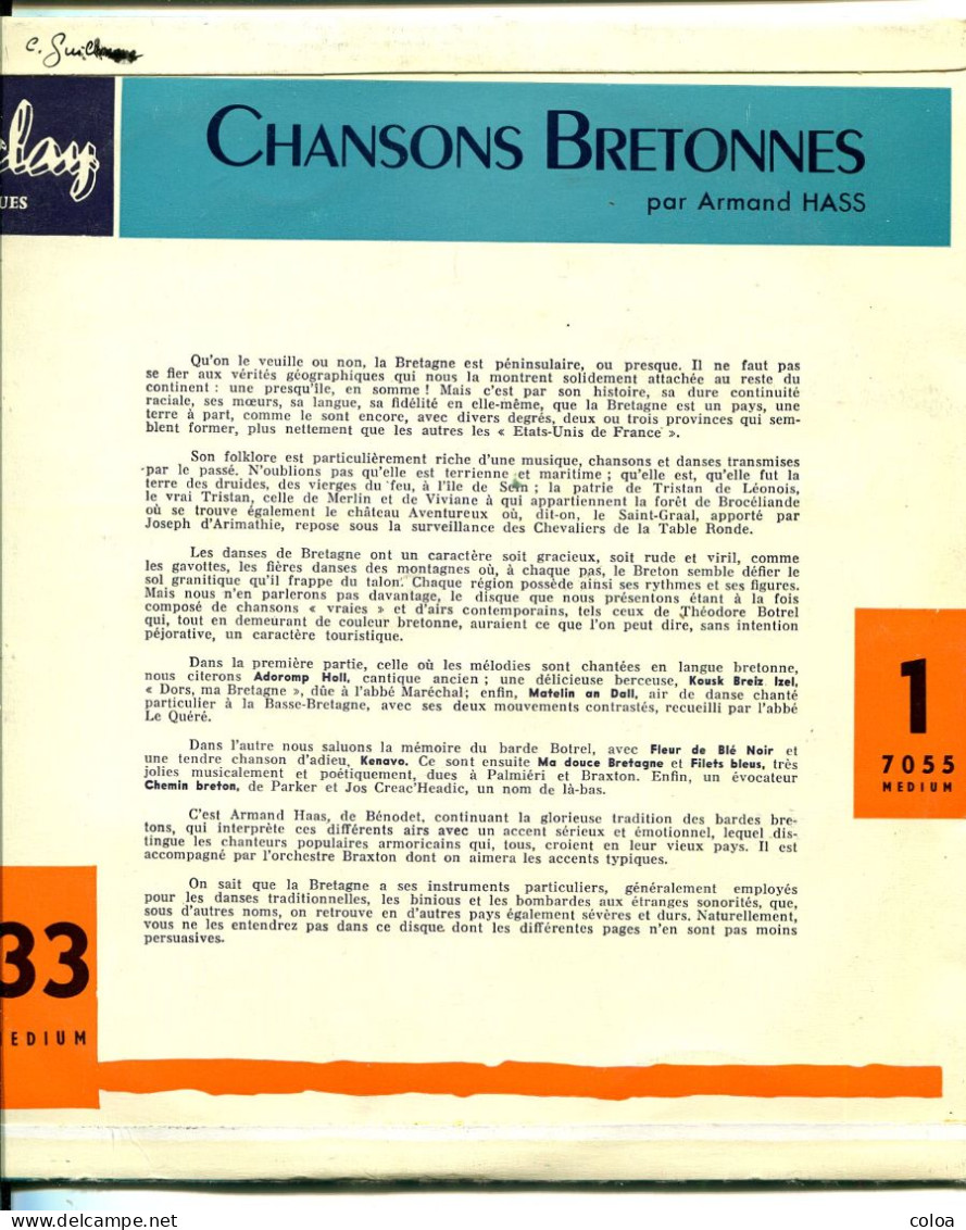 Bretagne Armand HASS Le Barde De Bénodet Chansons Bretonnes - Andere & Zonder Classificatie